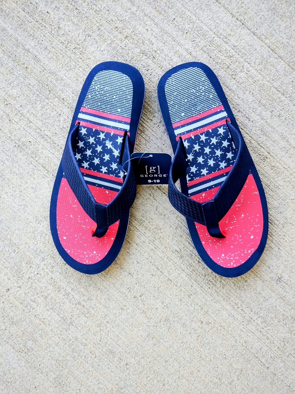 New George Ocean Flip Flop featuring a patriotic, Americana-themed, Size 9-10